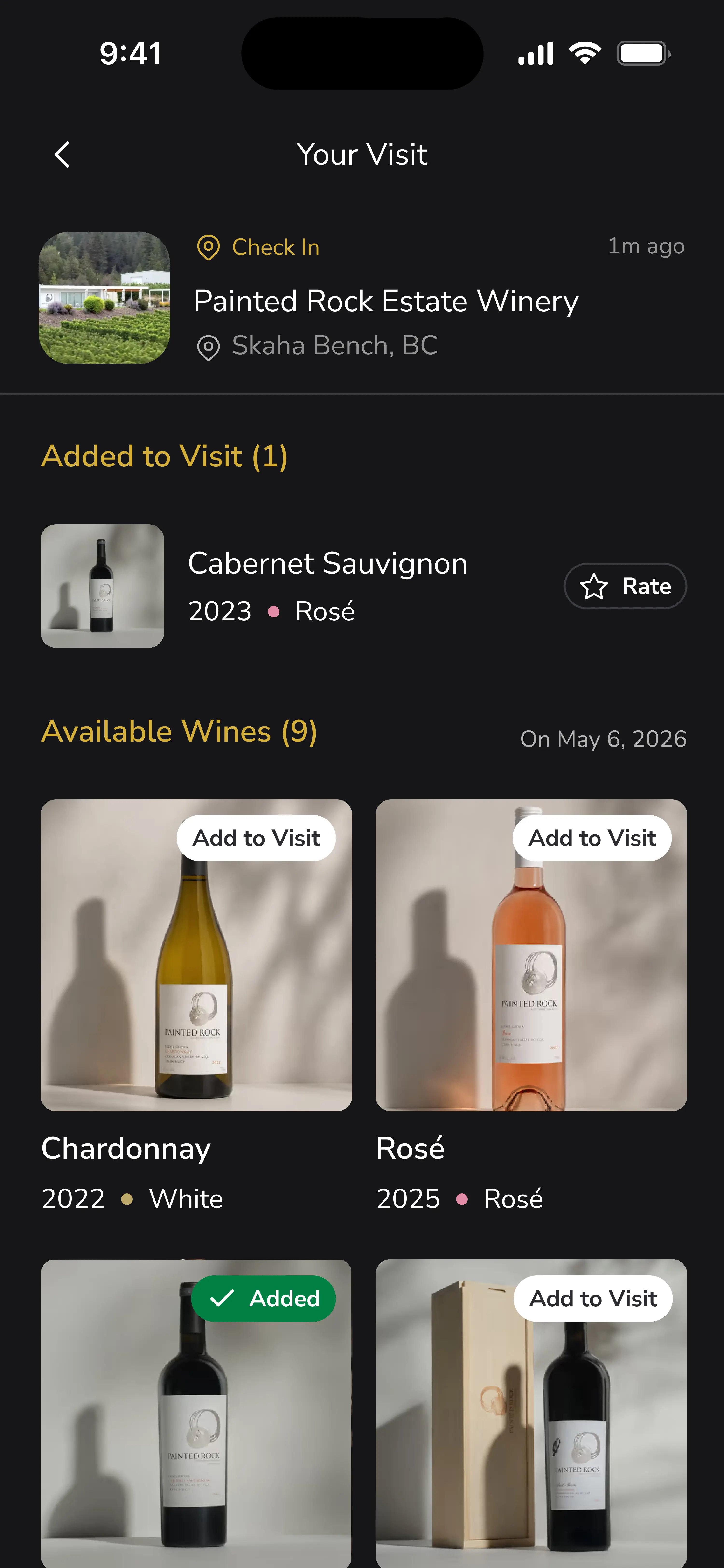 A winery tasting in the Veeno mobile app