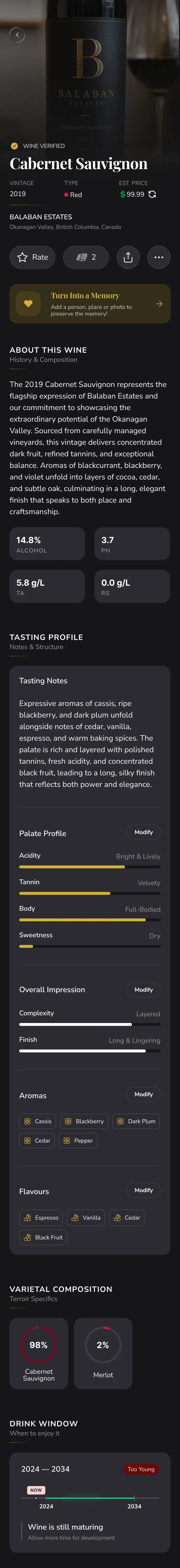 Verified wine details in the Veeno mobile app